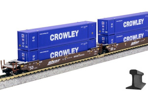 Kato ~ N Scale ~ Gunderson Maxi-IV  ~ BNSF Swoosh ~ Well Car Set ~ 6 Crowley Logistics Containers ~ 106-6182