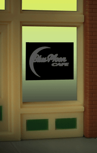 Miller Engineering ~ HO or O Scale ~ Blue Moon Cafe Window Sign ~ 8960
