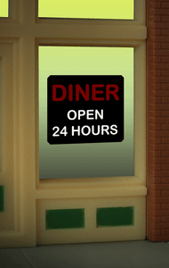 Miller Engineering ~ HO or O Scale ~ Diner Flashing Neon Window Sign ~ 8965
