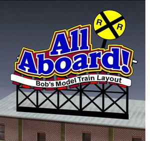 Miller Engineering ~ HO or O Scale ~ All Aboard Customizable Animated Billboard ~ 881851