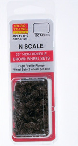 Micro Trains ~ N Scale ~ 33" High-profile Wheel Sets (Brown) 100 Axles (1007-100B) ~ 00312012