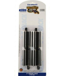 Bachmann ~ HO Scale ~ E-Z Track Black/Silver ~ 3" Straight Track ~ 4 Pieces ~ 44412