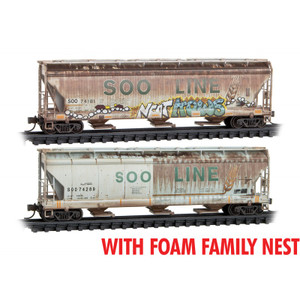 Micro Trains ~ N Scale ~ Soo Line ACF Center Flow Hopper Weathered 2 Pc ~ 99305047