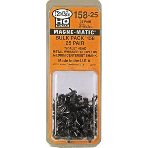 Kadee ~ HO Scale ~ Bulk Pack - 25 pair #158 Scale Whisker Metal Couplers - Medium (9/32") Centerset Shank ~ #158-25