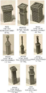 Bar Mills LLC ~ HO Scale ~ Assorted Brick Chimneys ~ Unpainted Metal Castings ~ pkg(5) ~ 203