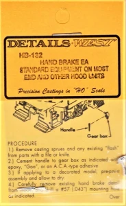 Details West ~ HO Scale ~ Handbrakes ~ Ratchet Style for EMD Hood Unit Diesels ~ 132
