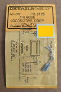Details West ~ HO Scale ~ Air Hose ~ pkg(2) ~ Drop Elbow Style ~ 302
