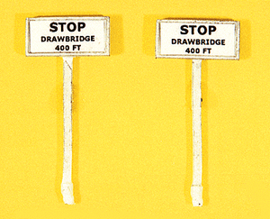 JL Innovative Design ~ HO Scale ~ Custom Railroad Right-of-Way Signs ~ Stop Drawbridge 400 Feet ~ pkg(2) ~ 847