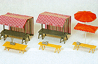 Preiser Kg ~ HO Scale ~ Market Stalls & Sunshades ~ 17500
