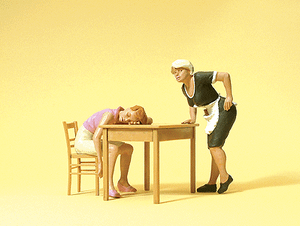 Preiser Kg ~ G Scale ~ Pedestrians ~ Sleeping Guest At Table & Waitress ~ package(2) ~ 45145