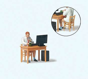 Preiser Kg ~ HO Scale ~ Home Office Individual Figure ~ With Chair, Desk and Computer ~ 28250