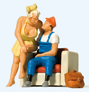 Preiser Kg ~ HO Scale ~ Home From a Busy Workday ~ 2 Figures & Chair ~ 28182