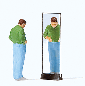 Preiser Kg ~ HO Scale ~ Man Trying On Pants w/ Mirror ~ 28161