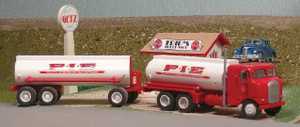 SYLVAN SCALE MODELS ~ HO Scale ~ 1951-1955 White Freightliner Sleeper Cab Tank Truck with Trailer ~ Resin Kit ~ Unpainted with Pacific Intermountain Express PIE Decals ~ 696-SE10