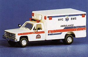 Trident Miniatures ~ HO Scale ~ Emergency ~ New York City EMS Ambulance with Chevrolet Pick-Up Cab ~ 729-90107