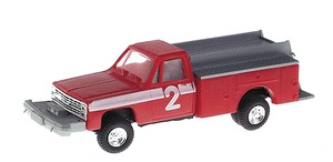 Trident Miniatures ~ HO Scale ~ Brush (Off-Road) Fire Pumper ~ Emegency ~ Fire Vehicles ~ #2 (Red, White Stripe & Lettering, Gray Flatbed) ~ 729-901632