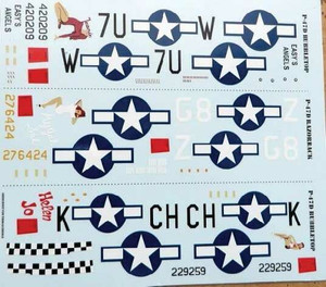 Trident Miniatures ~ HO Scale ~ Military Decal Set ~ For U.S. P47 Aircraft including Nose Art ~ 729-96050