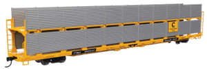 WalthersMainline ~ HO Scale ~ 89' Flatcar w/Bi-Level Shielded Auto Rack ~ Ready to Run ~ Chesapeake & Ohio Rack / Trailer-Train Flatcar TTBX #965444 ~ 910-8107