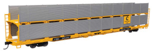 WalthersMainline ~ HO Scale ~ 89' Flatcar w/Bi-Level Shielded Auto Rack ~ Ready to Run ~ Chesapeake & Ohio Rack / Trailer-Train Flatcar TTBX #965450 ~ 910-8108