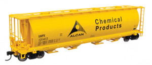 WalthersMainline ~ HO Scale ~ 59' Cylindrical Hopper ~ Ready to Run ~ Alcan UNPX #121412 (yellow, black; English & French lettering, round hatches) ~ 910-7868