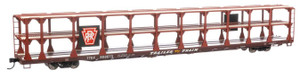 WalthersMainline ~ HO Scale ~ 89' Flatcar w/Tri-Level Open Auto Rack ~ Ready to Run ~ Pennsylvania Railroad Rack Trailer-Train Flatcar #908073 (brown) ~ 910-8213
