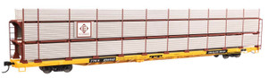 WalthersMainline ~ HO Scale ~ 89' Flatcar w/Tri-Level Shielded Auto Rack ~ Ready to Run ~ Erie Lackawanna #850342, TTKX Flatcar (yellow) ~ 910-8316