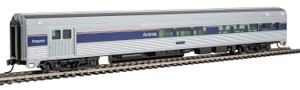 WalthersMainline ~ HO Scale ~ 85' Budd Baggage-Lounge ~ Ready to Run ~ Amtrak (Phase IV; silver, Wide Blue, Thin Red & White Stripes) ~ 910-30062