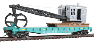 Walthers Trainline ~ HO Scale ~ Flatcar with Logging Crane ~ Ready to Run ~ Union Pacific (green, black) ~ 931-1783