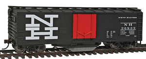 Walthers Trainline ~ HO Scale ~ 40' Plug-Door Track Cleaning Boxcar ~ Ready to Run ~ New Haven (black, orange; Large NH Logo) ~  931-1755