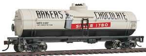 Walthers Trainline ~ HO Scale ~ 40' Tank Car ~ Ready to Run ~ Baker's Chocolate GATX #31057 (white, black, red) ~ 931-1615