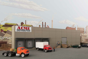 Walthers Cornerstone ~ HO Scale ~ Modern Concrete Warehouse Background Building ~ Kit ~ Each: 16-5/8 x 1-3/4 x 4-1/2" 42.2 x 4.4 x 11.4cm ~ 933-4071