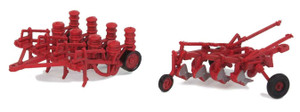 Walthers SceneMaster ~ HO Scale ~ Farm Plow and Planter ~ Assembled ~ Red ~ 949-4162