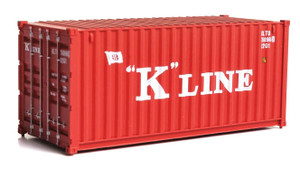 Walthers SceneMaster ~ HO Scale ~ 20' Corrugated Container ~ Assembled ~ K-Line (red, white) ~ 949-8073