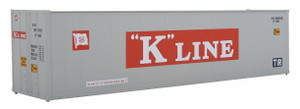Walthers SceneMaster ~ HO Scale ~ 40' Hi Cube Smooth Side Reefer Container ~ Assembled ~ K-Line (grey, red, white) ~ 949-8351