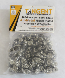 Tangent ~ HO Scale ~ 36" Wheels ~ Semi-Scale Tread ~ For Tangent Rotating Roller Bearing Trucks ~ 100 Pack ~ 131