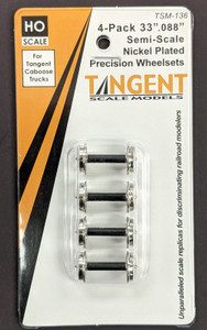 Tangent ~ HO Scale ~ 33" Semi-Scale Nickel Plated Precision Wheelsets ~ For Tangent Caboose ~ 4 Pack ~ 136
