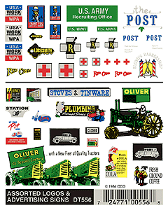 Woodland Scenics ~ Dry Transfer Signs ~ Assorted Logos & Advertising ~ DT556