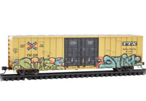 Micro Trains ~ N Scale ~ Weathered 60' Rib Side Plug High Cube Rail Box Car TTX ~ 12344014