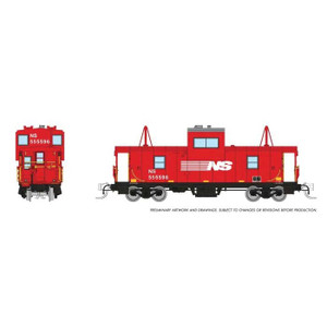Rapido ~ N Scale ~ Angus Shops Wide Vision Caboose with Lights ~ Ready to Run ~ Norfolk Southern #555596 (red, white) ~ 510033