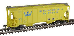 Atlas ~ HO Scale ~ Portec 3000 2-Bay Covered Hopper ~ Ready to Run ~ Master Plus ~ Winchester & Western #1034 (yellow, blue) ~ 150-20007129