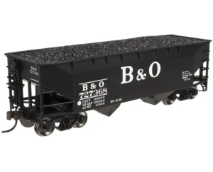 Atlas N Scale ~ 2-Bay Offset-Side Hopper with Flat Ends & Load ~ Ready to Run ~ Master ~ Baltimore & Ohio 235623 (black, white) ~ 50006128