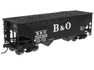 Atlas N Scale ~ 2-Bay Offset-Side Hopper with Flat Ends & Load ~ Ready to Run ~ Master ~ Baltimore & Ohio 235644 (black, white) ~ 50006129