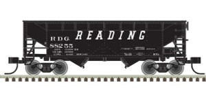 Atlas N Scale ~ 2-Bay Offset-Side Hopper with Flat Ends & Load ~ Ready to Run ~ Master ~ Reading #88244 (black, white) ~ 50006132