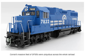 Rapido ~ HO Scale ~ EMD GP38 Low Nose ~ Standard DC ~ Conrail #7832 ~ 38025
