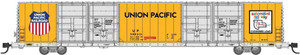 Bluford Shops ~ N Scale ~ Pullman-Standard 86' Quad Door Auto Parts Boxcar ~ Ready to Run ~ Union Pacific #980217(Armour Yellow, silver, black, Automated Railway Logo ~ 87277