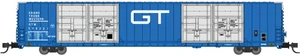 Bluford Shops ~ N Scale ~ Pullman-Standard 86' Quad Door Auto Parts Boxcar ~ Ready to Run ~ Grand Trunk Western #378221 (Post-1974, blue, silver, white) ~ 87290