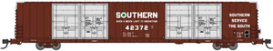Bluford Shops N Scale ~ Pullman-Standard 86' Quad Door Auto Parts Boxcar ~ Ready to Run ~ Southern Railway #42372 (Boxcar Red, silver, white, Green Light & South Slog ~ 87310