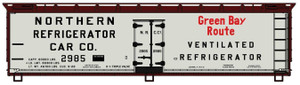 Accurail ~ HO Scale ~ Early 40' Wood Reefer ~ Kit ~ Green Bay Route NRC #2985 (gray, Boxcar Red, black, red) ~ 4911