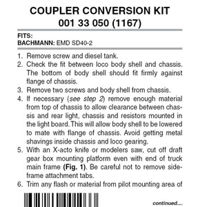 Micro Trains ~ N Scale ~ Locomotive Coupler Conversion Kits w/Pilot Face ~ Bachmann Dash 8-40C (black front/rear pilots) ~ 00133050