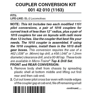 Micro Trains ~ N Scale ~ Locomotive Coupler Conversion Kits w/Pilot Face ~ Life-Like BL-2 (Black Pilot) ~ 00142010